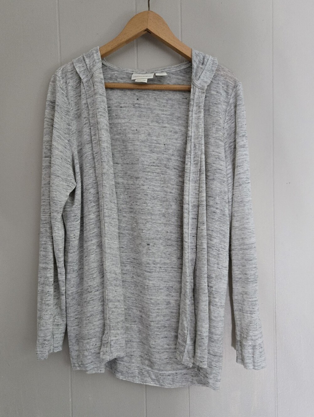 Cynthia Rowley 100% Linen Open Front Cardigan Hood Hooded Gray Marled XL